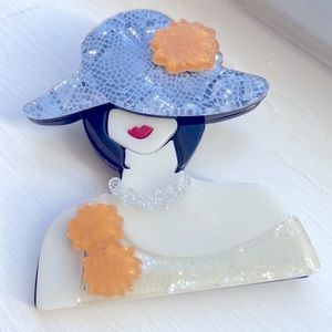 Acrylic Retro Lady In Hat Brooch